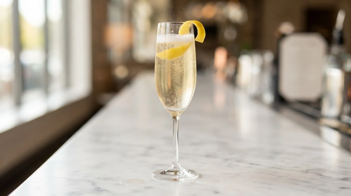 French 75 cocktail in a glass